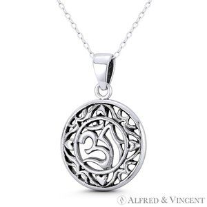 Om Aum Symbol Hindu / Buddhist Charm Pendant in Oxidized .925 Sterling Silver